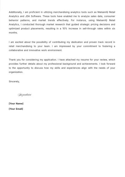 Free Merchandiser Resume Cover Letter to Edit Online