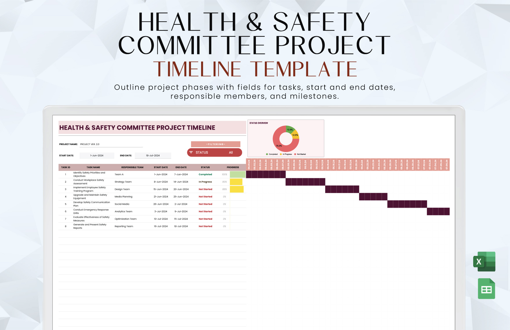 Health & Safety Committee Project Timeline Template in Excel, Google Sheets