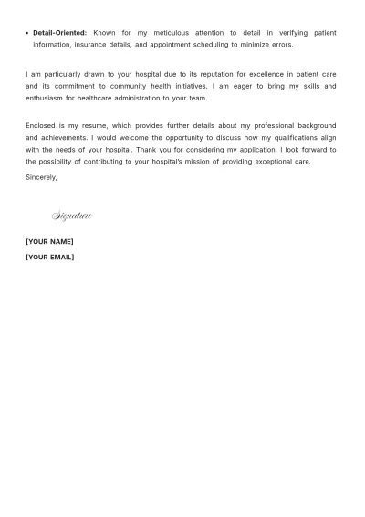 Free Hospital Clerk Resume Cover Letter to Edit Online