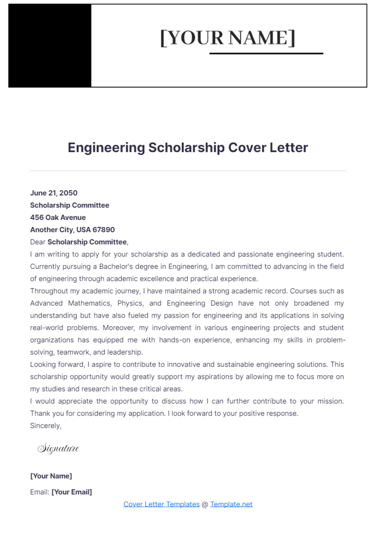 Engineering Scholarship Cover Letter - Edit Online & Download