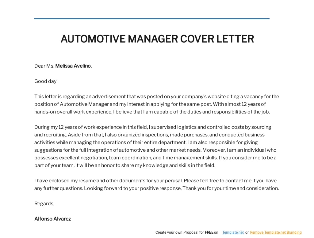 Free Automotive Manager Cover Letter Template.jpe