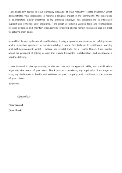 Free Health Coach Cover Letter For Job Application to Edit Online