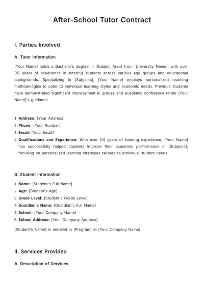 Free After-School Tutor Contract Template to Edit Online