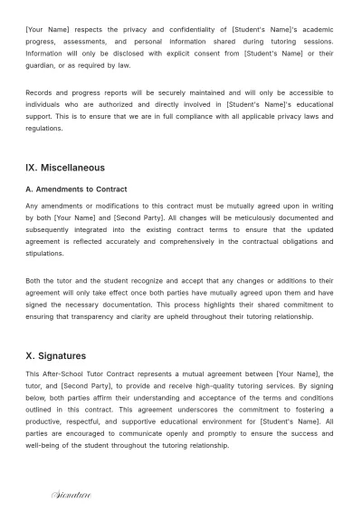 Free After-School Tutor Contract Template to Edit Online