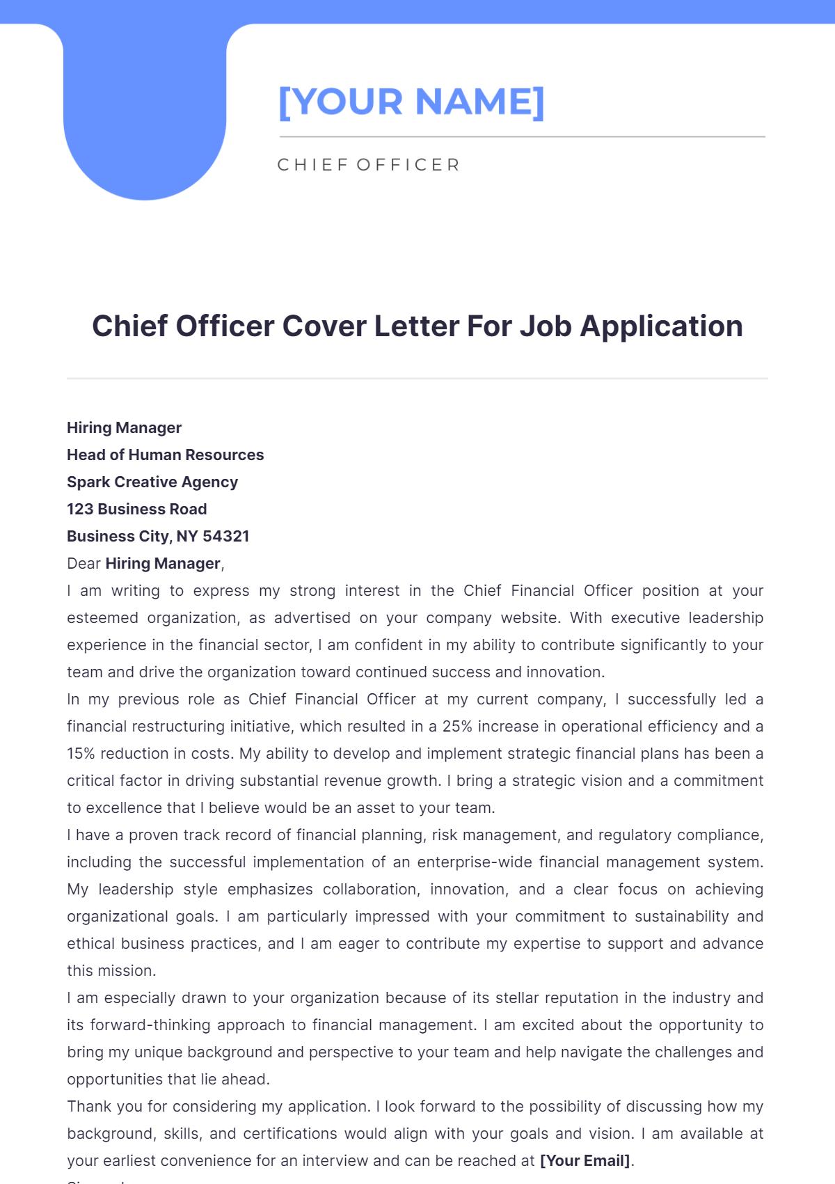 Chief Officer Cover Letter For Job Application - Edit Online & Download