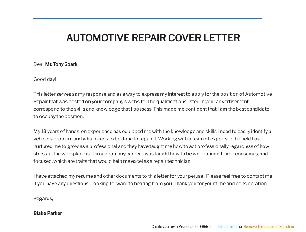 Free Automotive Repair Cover Letter Template.jpe