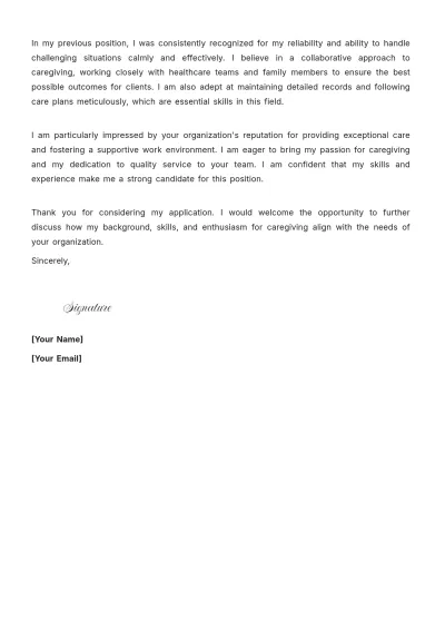 Free Caregiver Cover Letter For Job Application to Edit Online