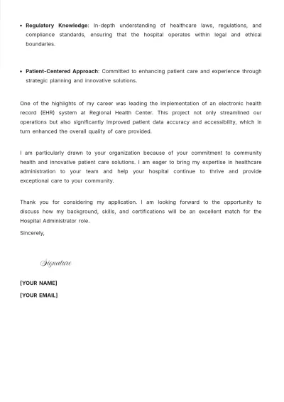Free Hospital Administrator Resume Cover Letter to Edit Online