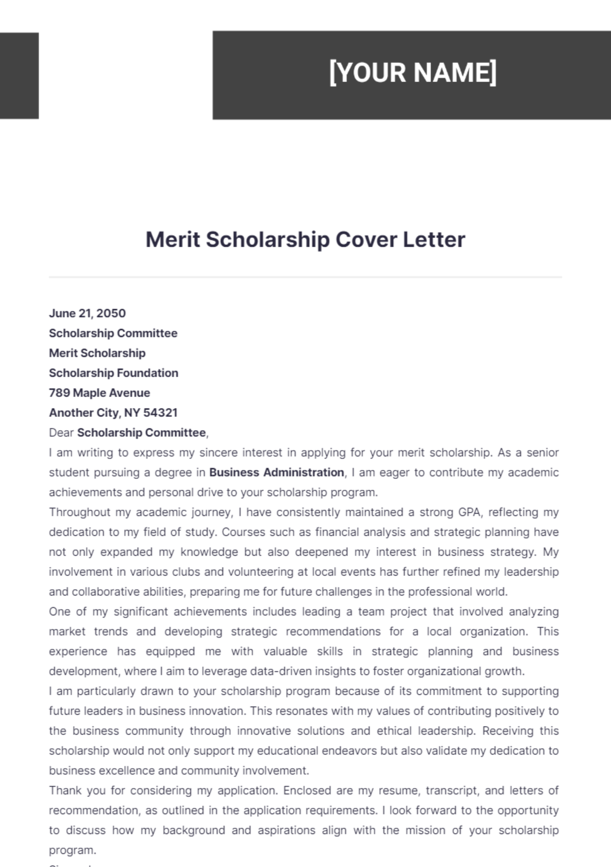 Merit Scholarship Cover Letter - Edit Online & Download