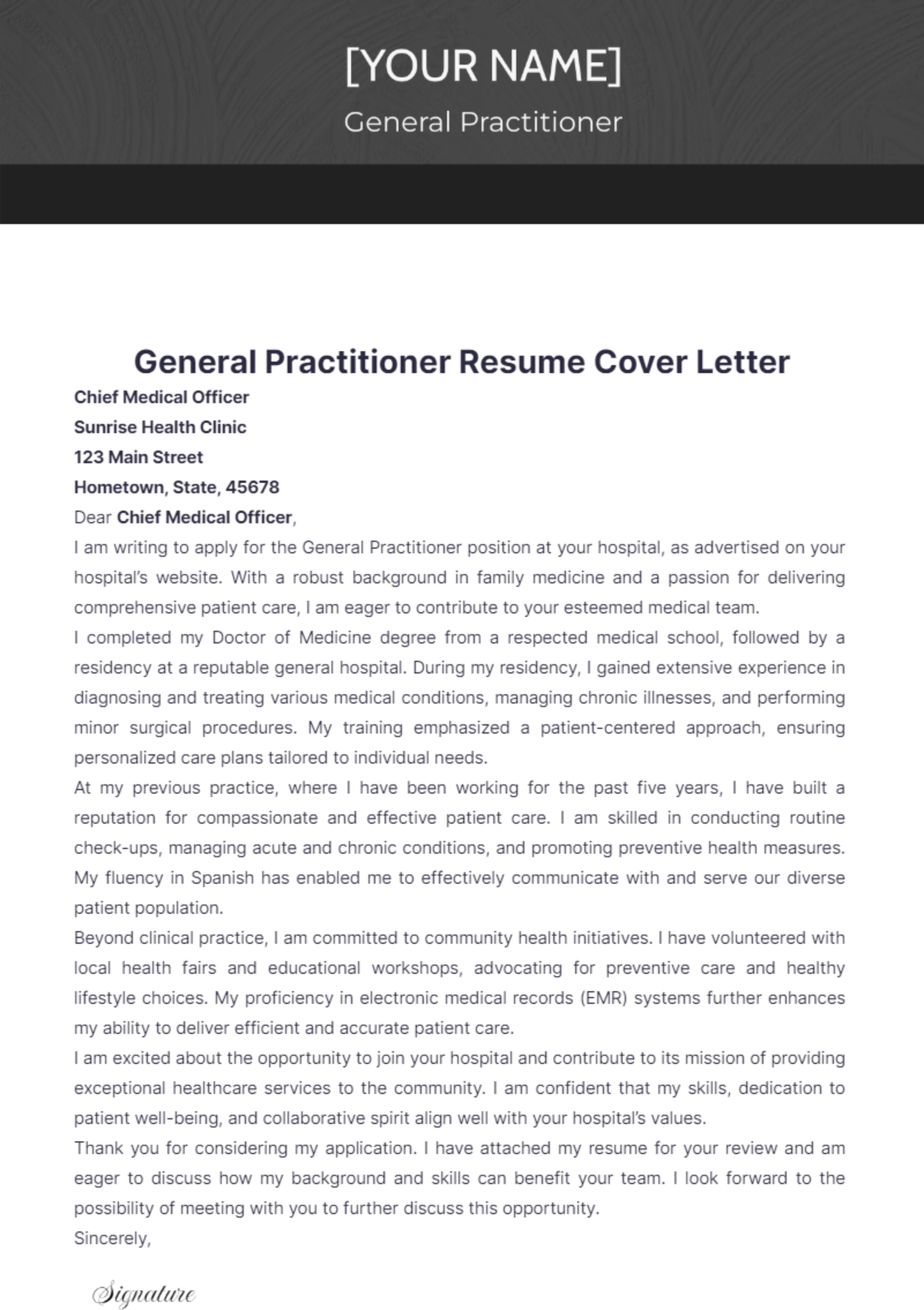 General Practitioner Resume Cover Letter - Edit Online & Download