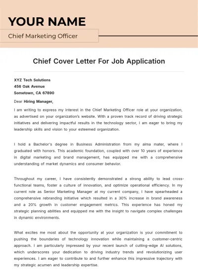 Free Chief Cover Letter For Job Application to Edit Online