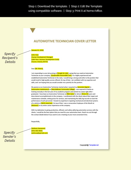 cover letter for service technician