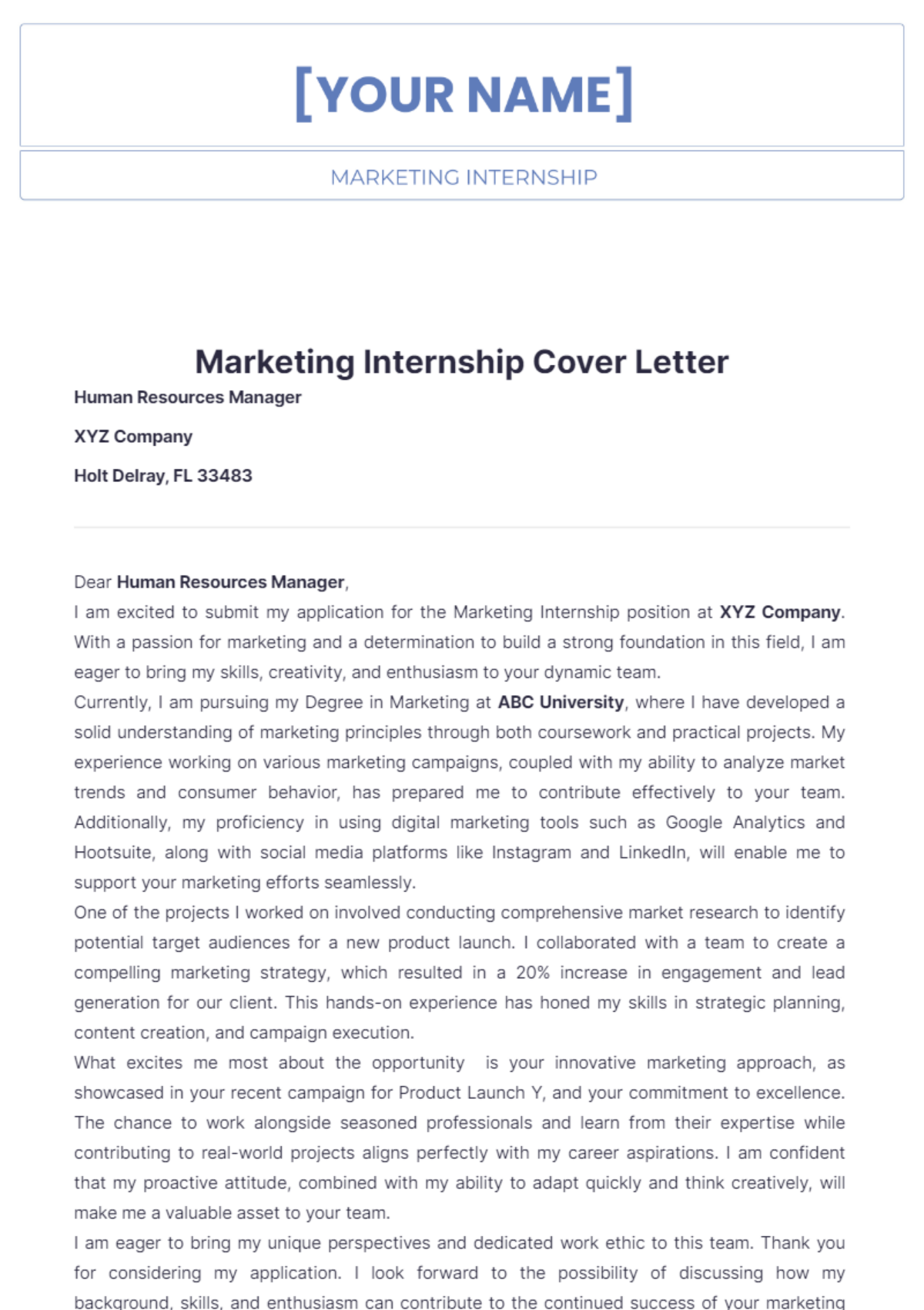 Marketing Internship Cover Letter - Edit Online & Download