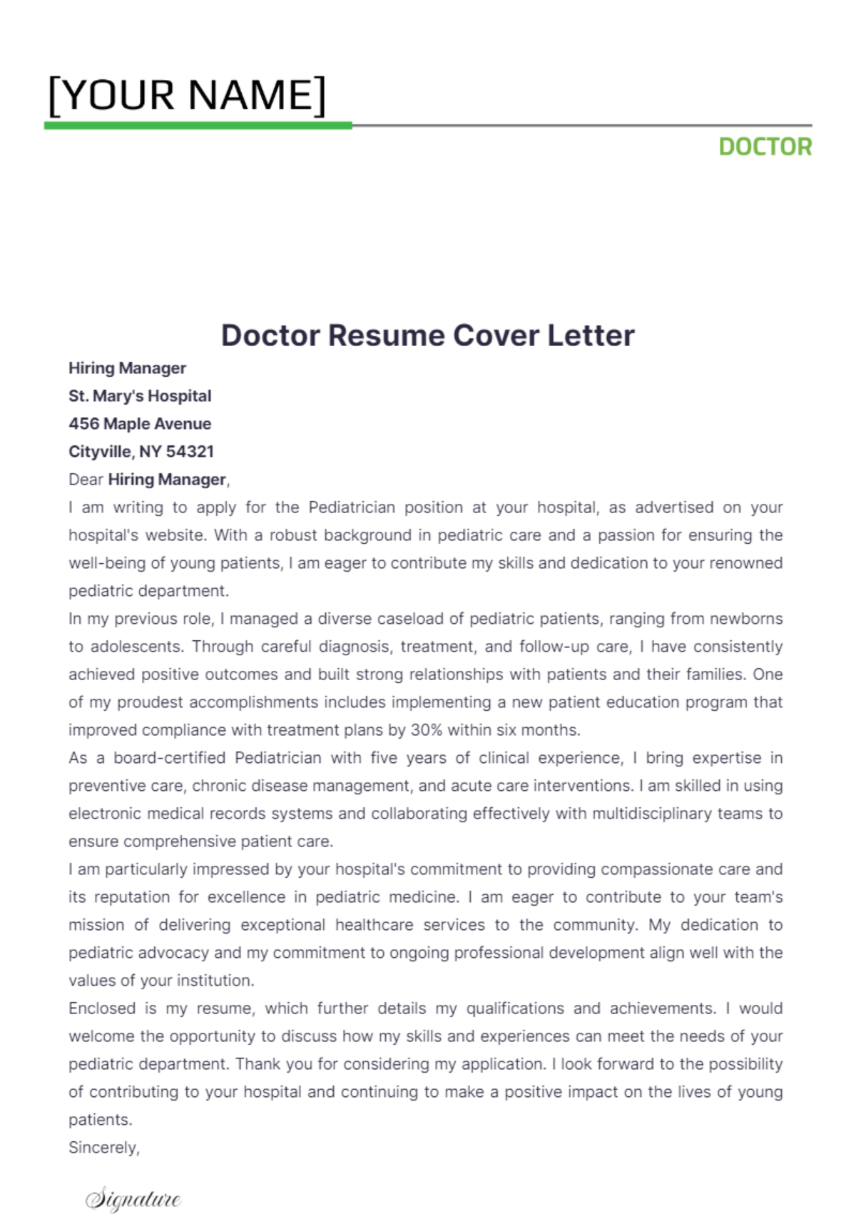 Doctor Resume Cover Letter - Edit Online & Download