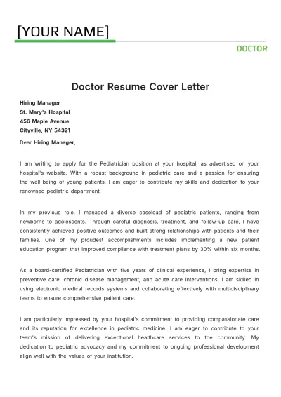 Free Doctor Resume Cover Letter to Edit Online