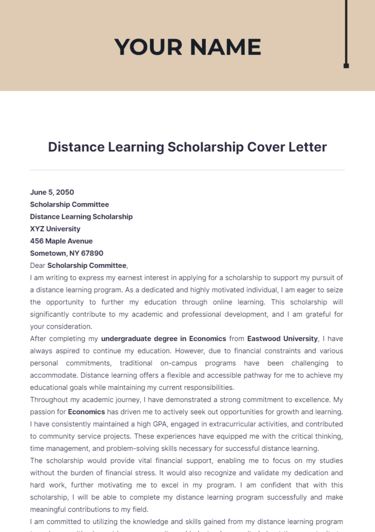 Distance Learning Scholarship Cover Letter - Edit Online & Download