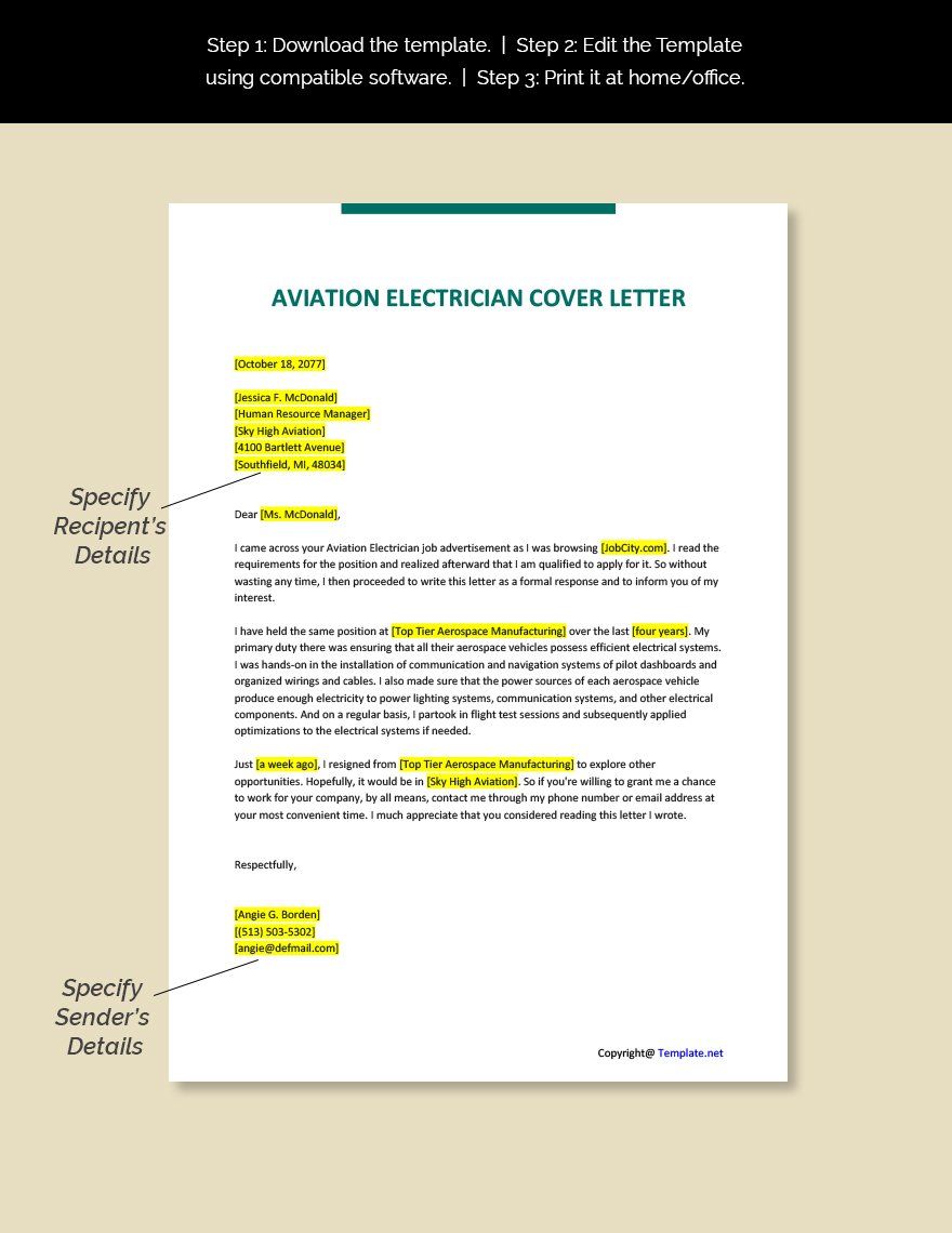 Aviation Electrician Cover Letter in Word, Pages, PDF, Google Docs ...