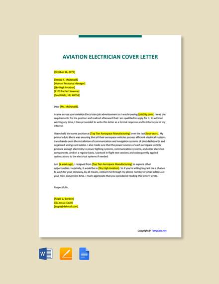 cover letter format electrician