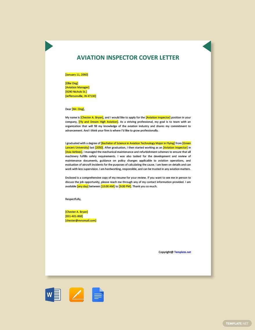 Aviation Inspector Cover Letter