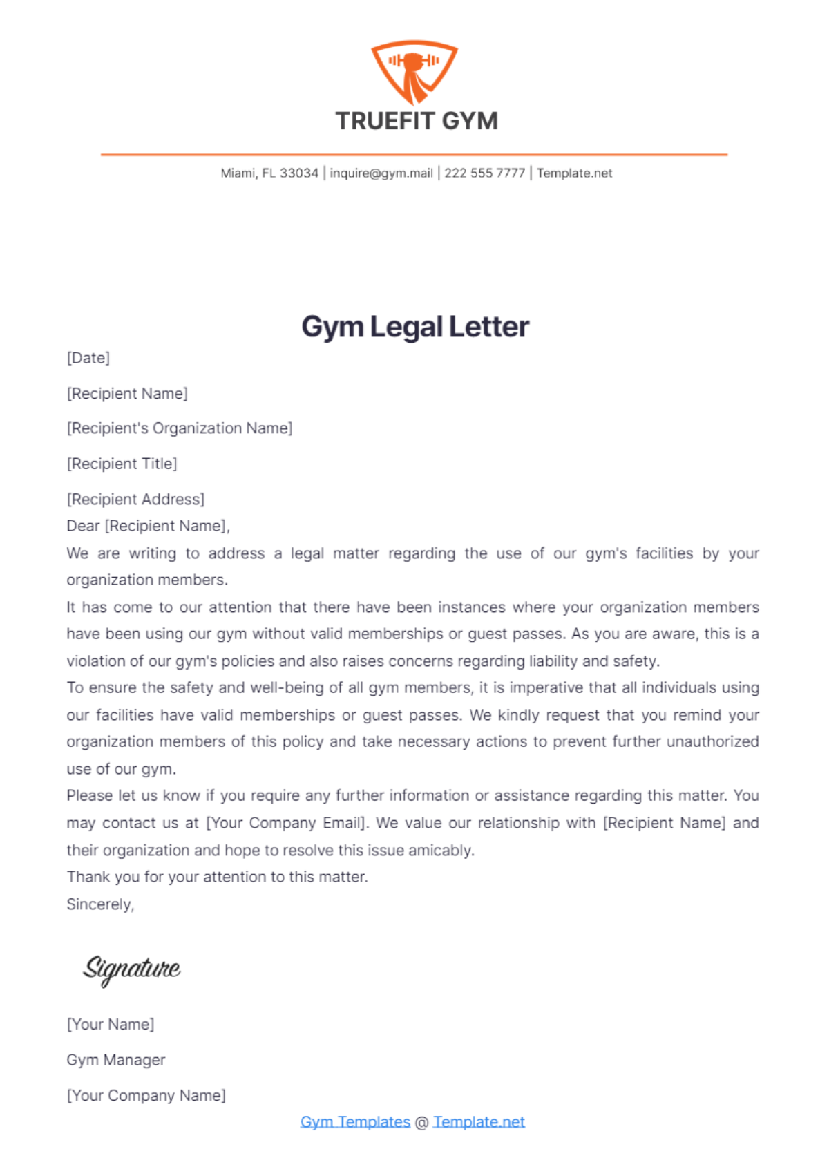 Gym Legal Letter Template