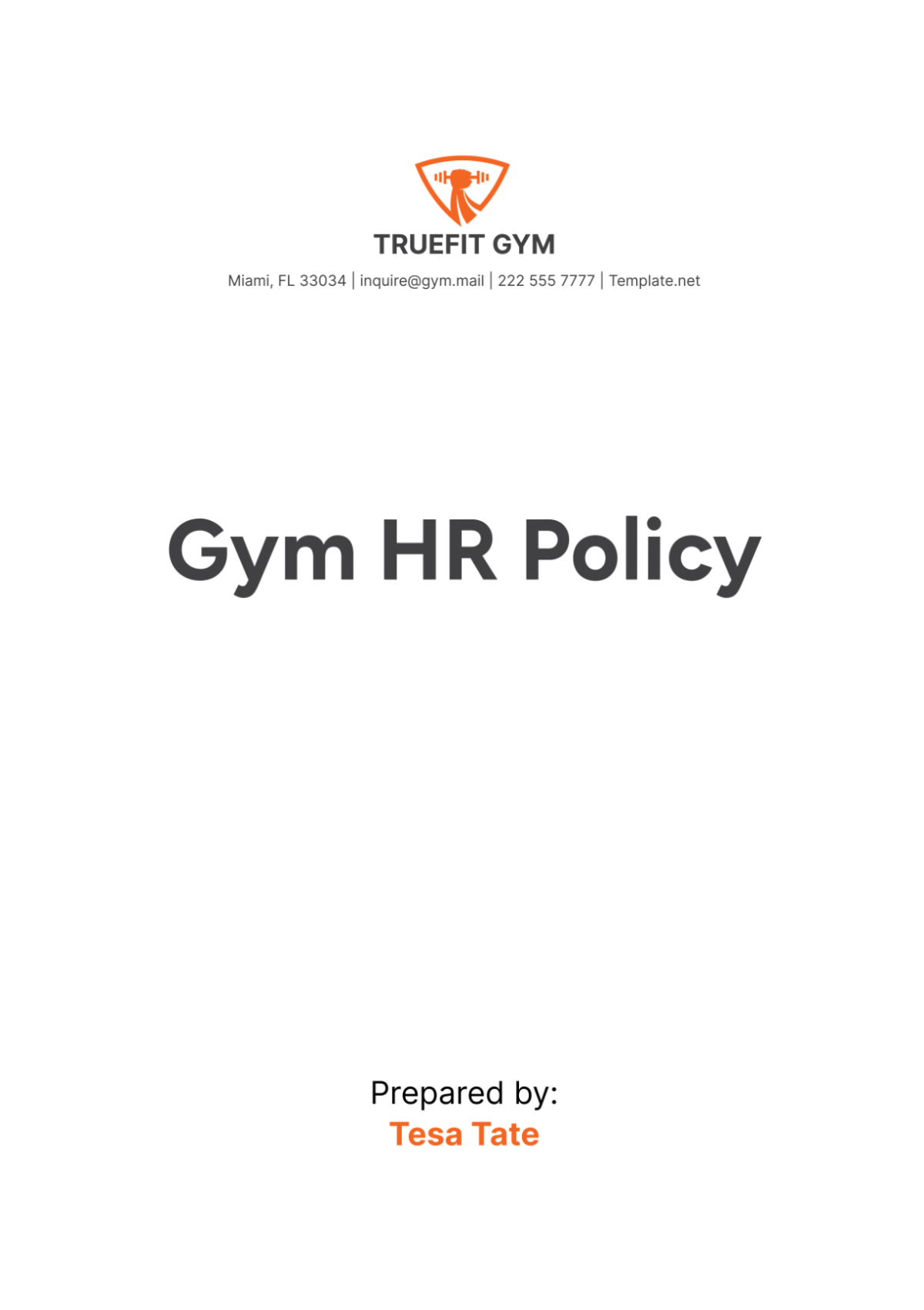 Gym HR Policy Template - Edit Online & Download