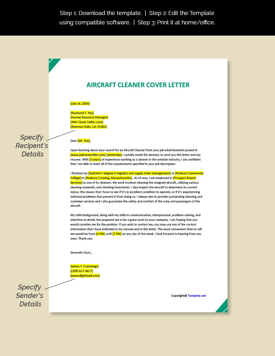 Aircraft Cleaner Cover Letter