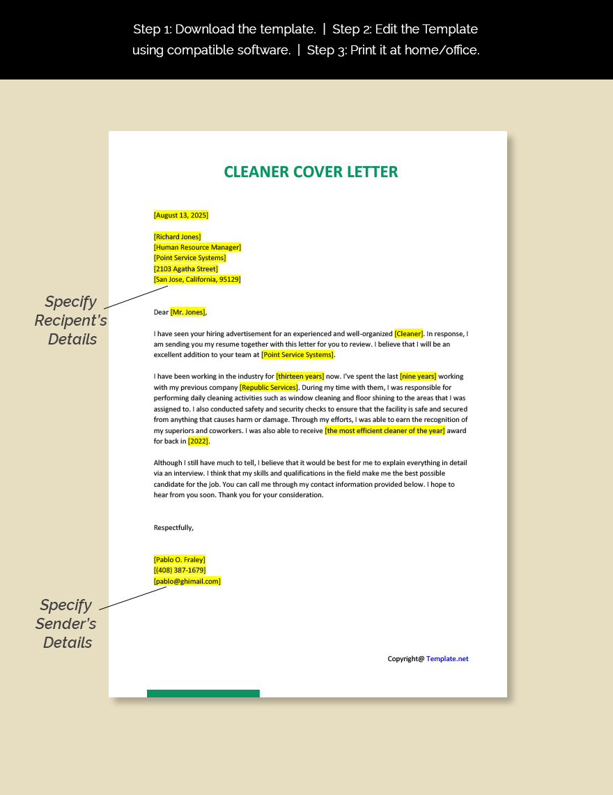 Cleaner Cover Letter