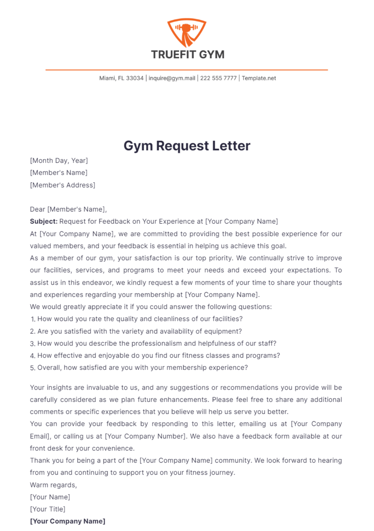 Gym Request Letter Template - Edit Online & Download