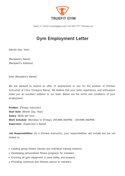 Free Gym Employment Letter Template to Edit Online
