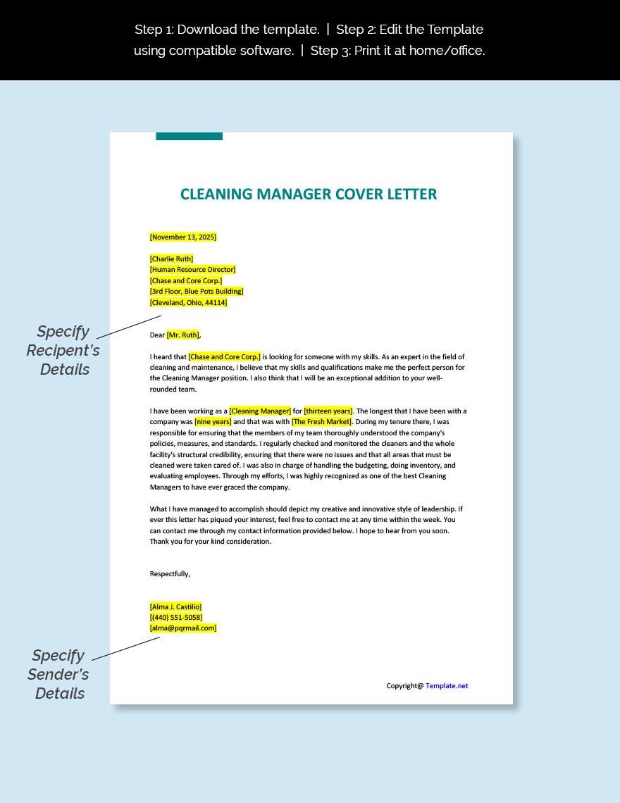Cleaning Manager Cover Letter