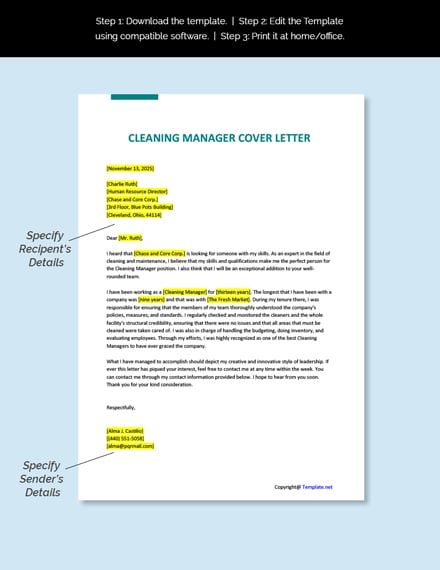 cleaning supervisor cover letter example