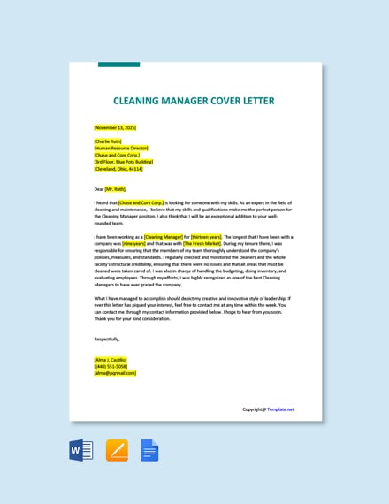application letter for cleaner work