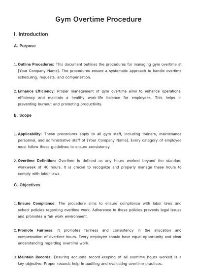 Free Gym Overtime Procedure Template to Edit Online