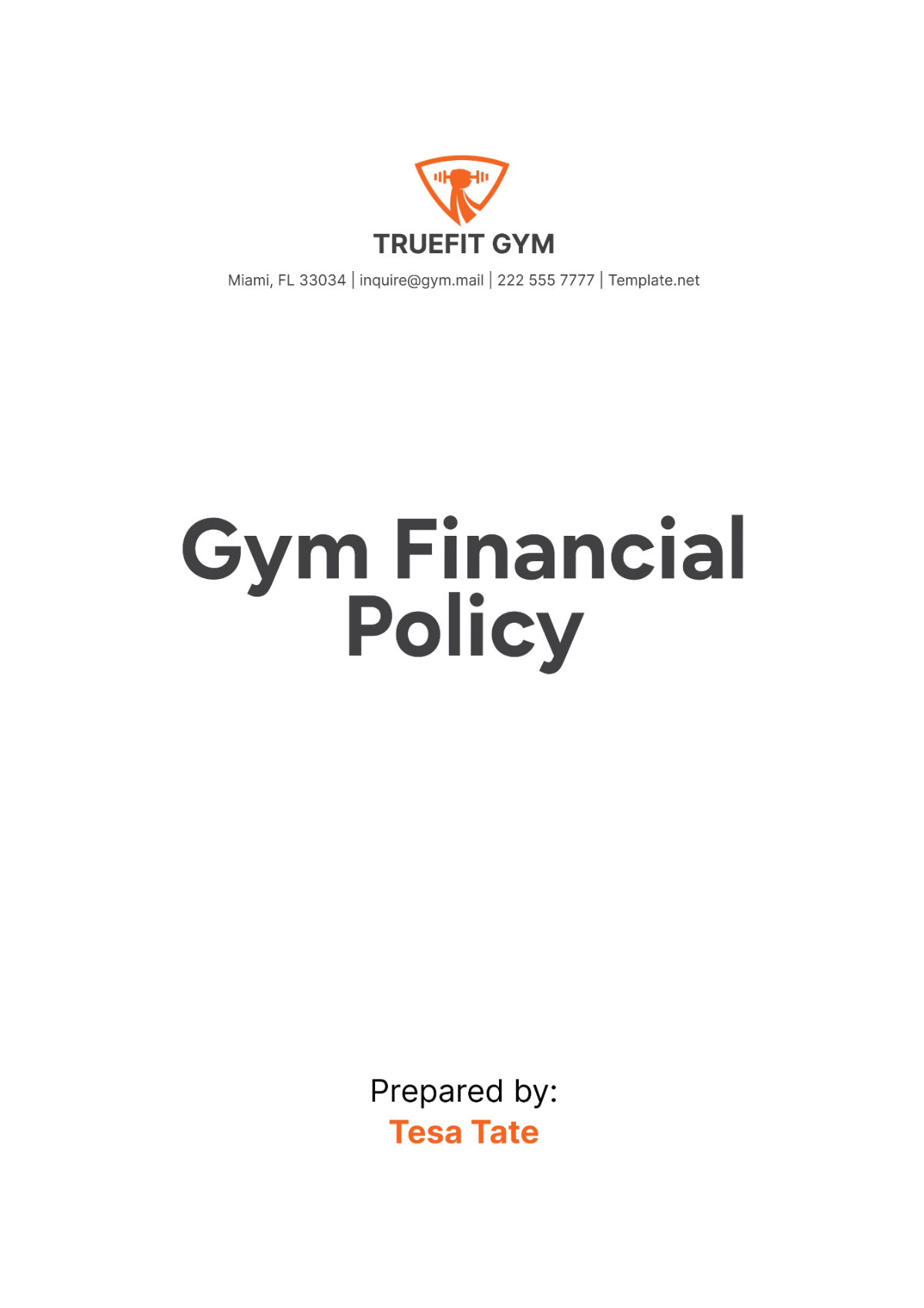 Gym Financial Policy Template - Edit Online & Download