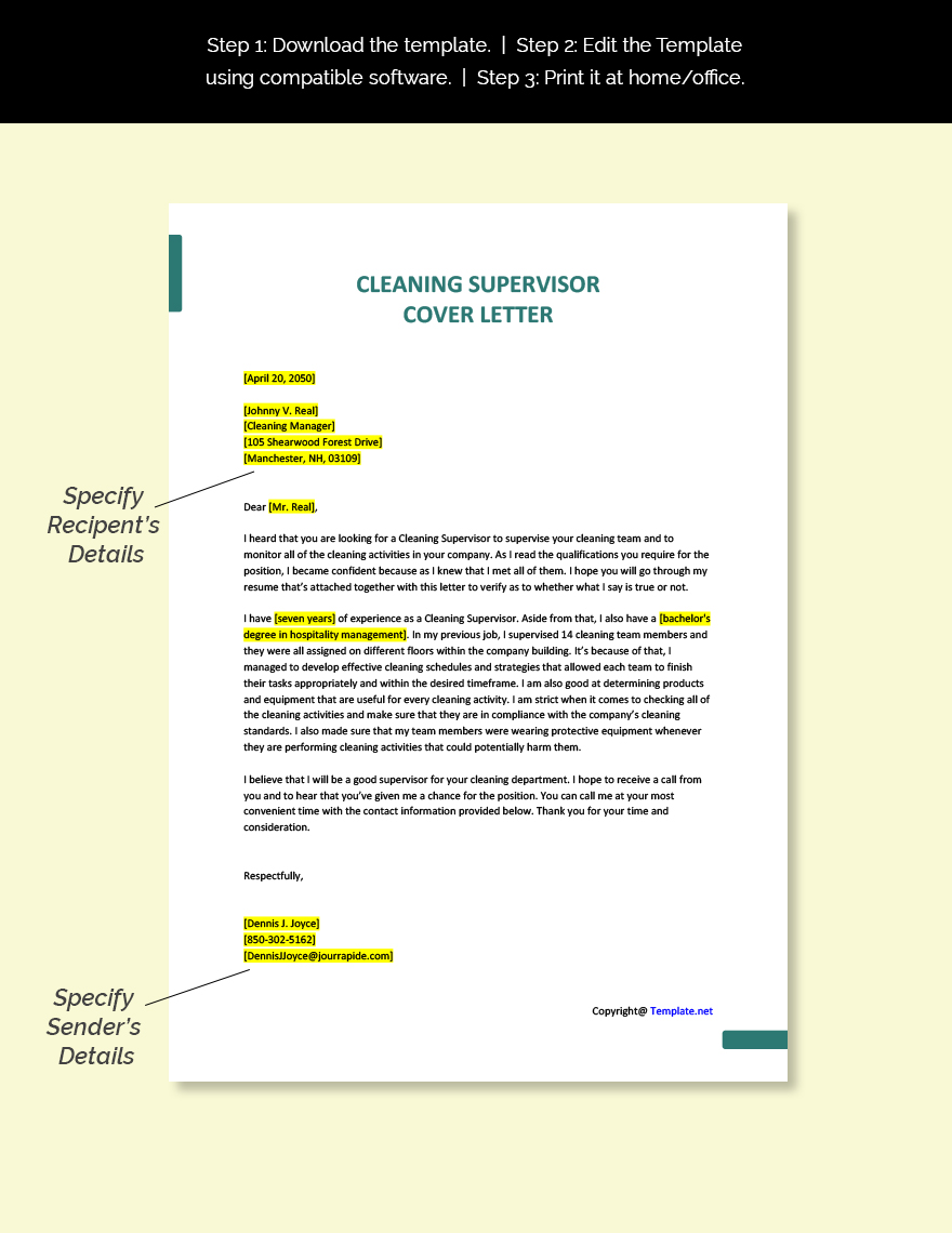 cover letter for cleaning position example