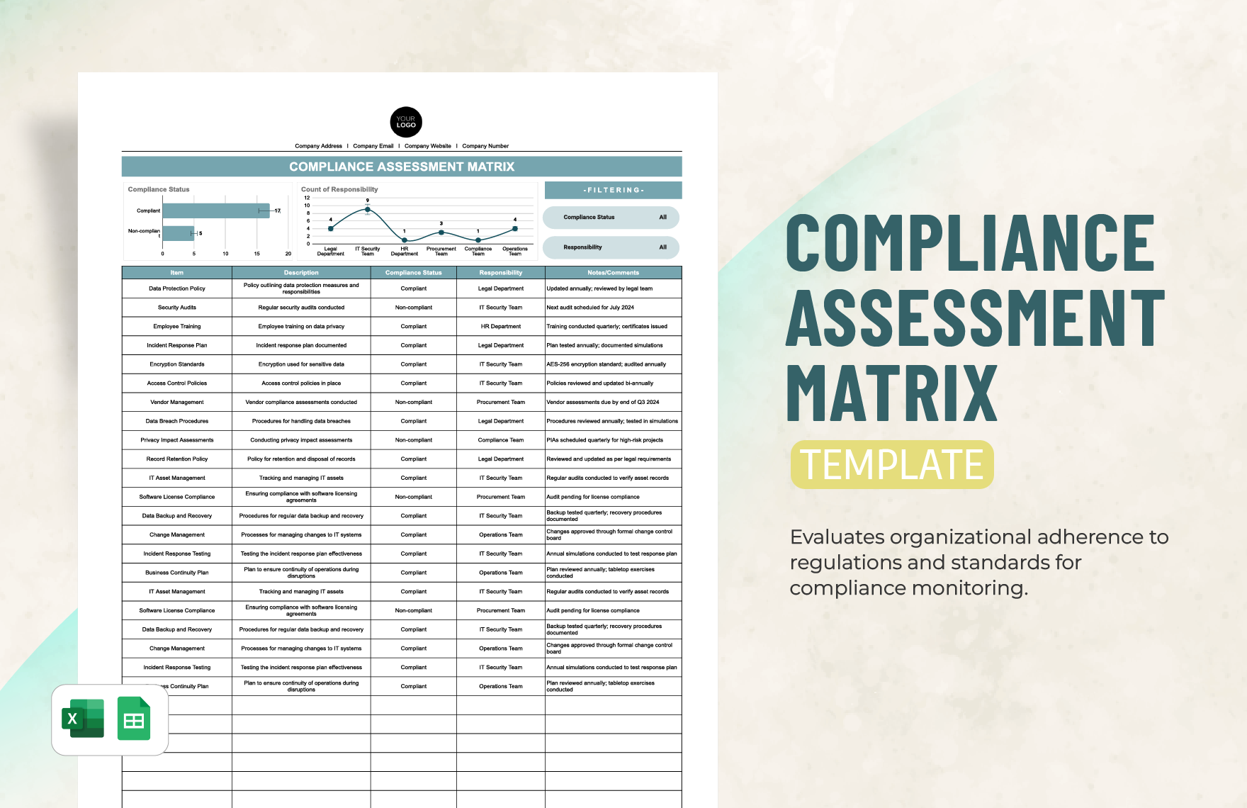 Compliance Assessment Matrix Template in Excel, Google Sheets