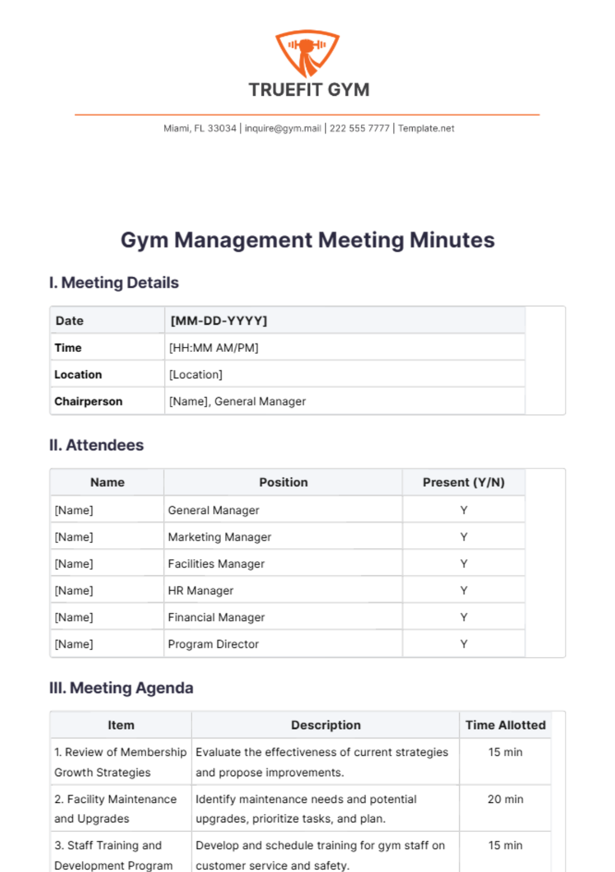 Gym Management Meeting Minutes Template - Edit Online & Download