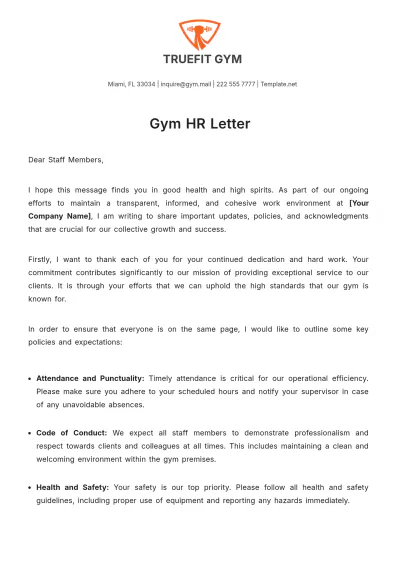 Free Gym HR Letter Template to Edit Online
