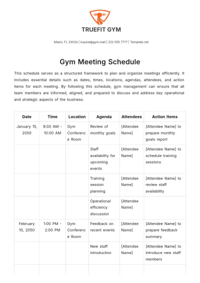 Free Gym Meeting Schedule Template to Edit Online