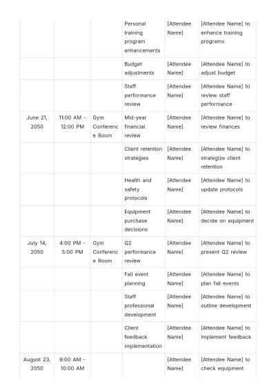 Free Gym Meeting Schedule Template to Edit Online