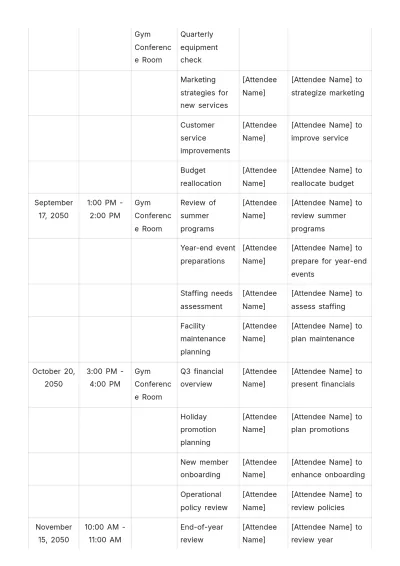 Free Gym Meeting Schedule Template to Edit Online
