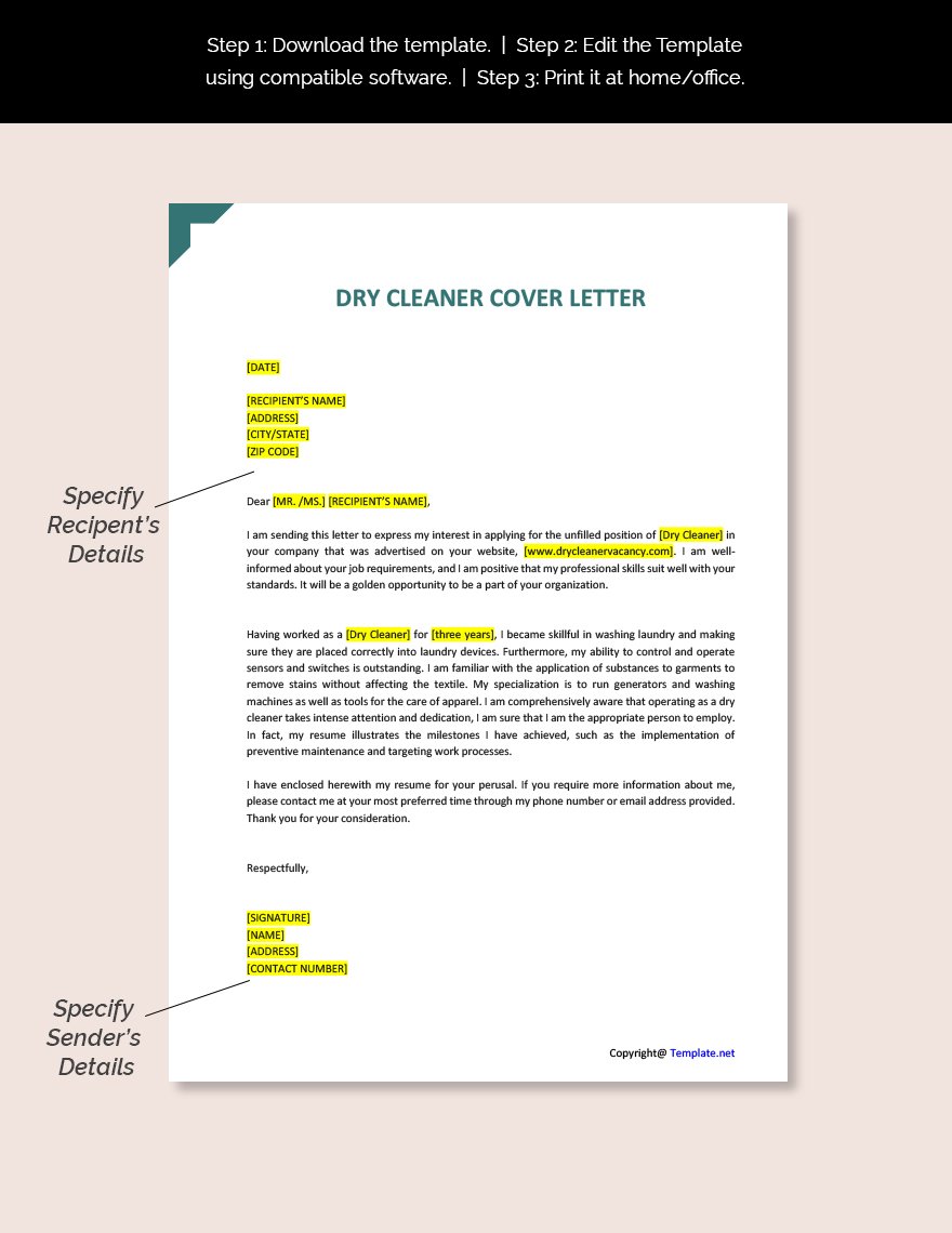 Dry Cleaner Cover Letter