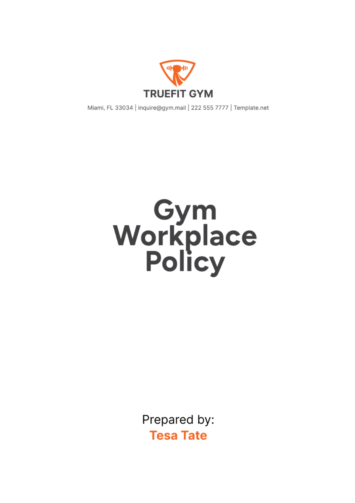 Gym Workplace Policy Template - Edit Online & Download