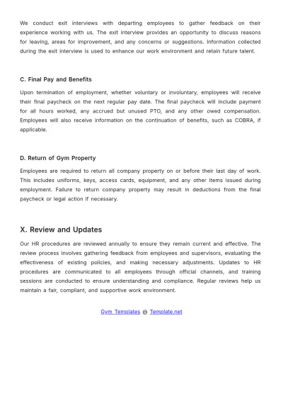 Free Gym HR Procedure Template to Edit Online