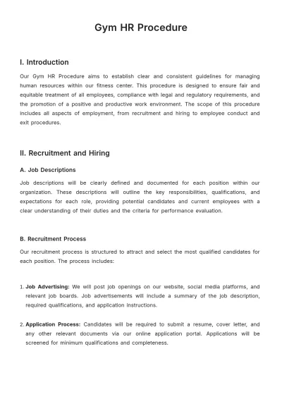 Free Gym HR Procedure Template to Edit Online