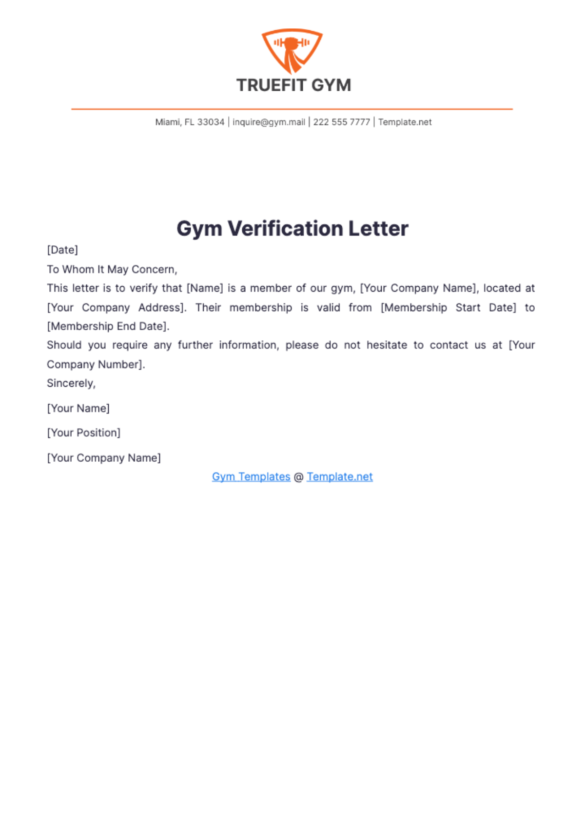 Gym Verification Letter Template