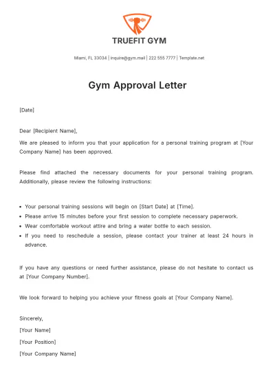 Free Gym Approval Letter Template to Edit Online