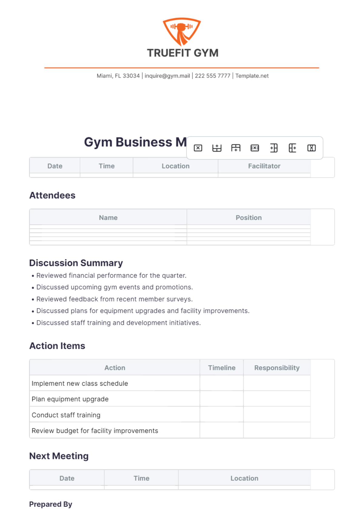 Gym Business Meeting Minutes Template - Edit Online & Download