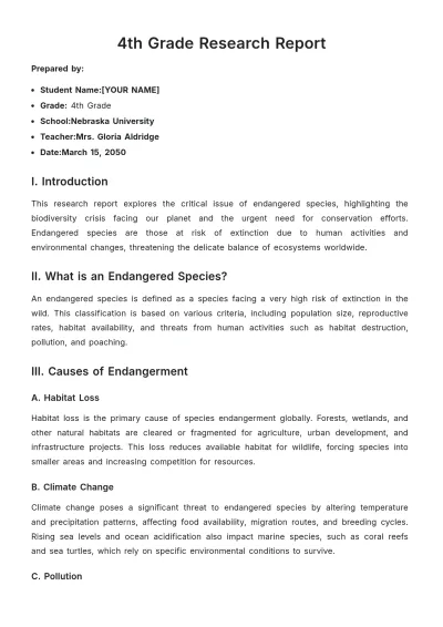 Free 4th Grade Research Report Template to Edit Online