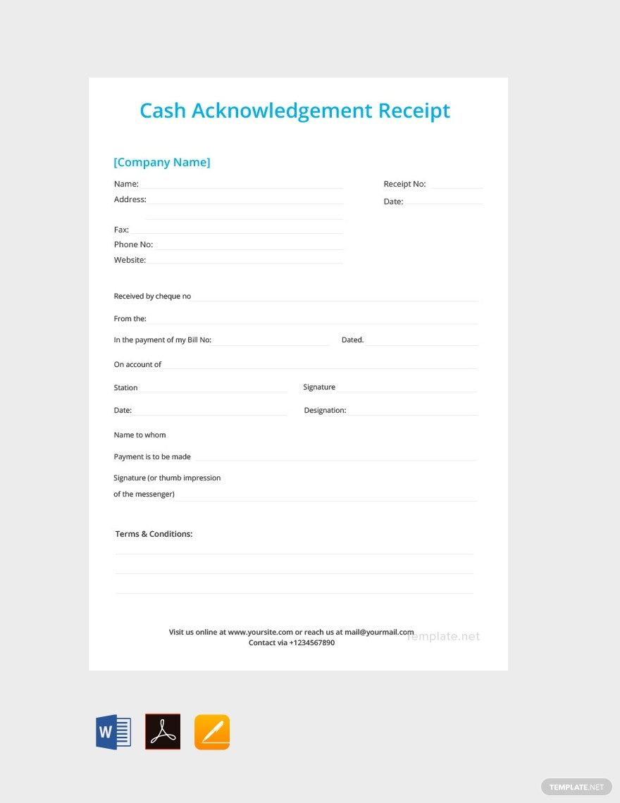 Cash Acknowledgement Receipt Template